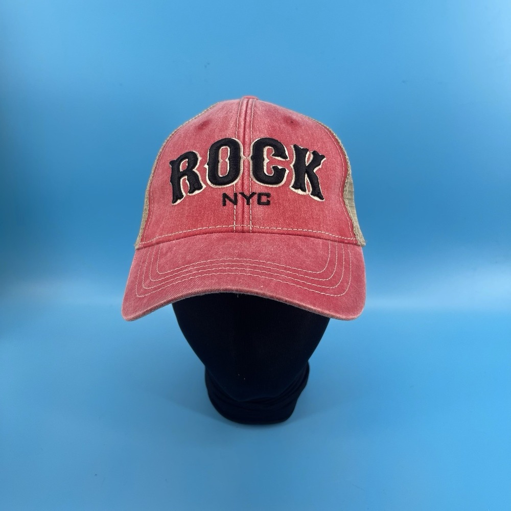 Top of the Rock Hat Snapback Trucker Mesh Red Beige Rockefeller Center NYC Men
